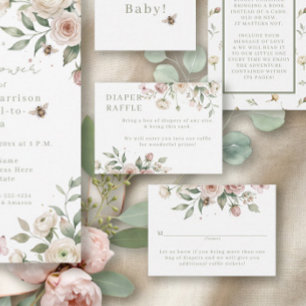 Baby Girl to Bee Florale Elfenbein Mädchen Windel- Begleitkarte