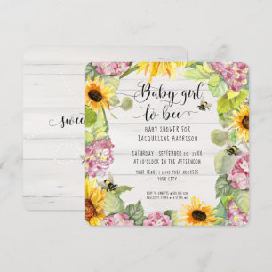 Baby Girl to Bee Sonnenblume Pink Hydrangeas Dusch Einladung