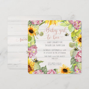 Baby Girl to Bee Sonnenblume Pink Hydrangeas Dusch Einladung