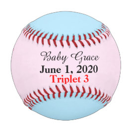 Baby Girl Triplet Pink Blue Birth Stats Baseball