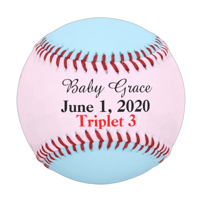 Baby Girl Triplet Pink Blue Birth Stats Baseball (Vorderseite)