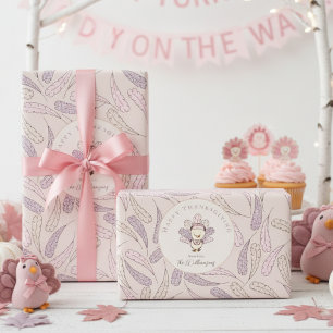 Baby Girl Turkey & Feathers Happy Thanksgiving Geschenkpapier