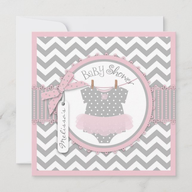 Baby Girl Tutu Zickzack Print Baby Dusche Einladung (Vorderseite)