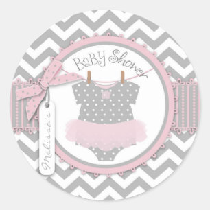 Baby Girl Tutu Zickzack Print Baby Dusche Runder Aufkleber
