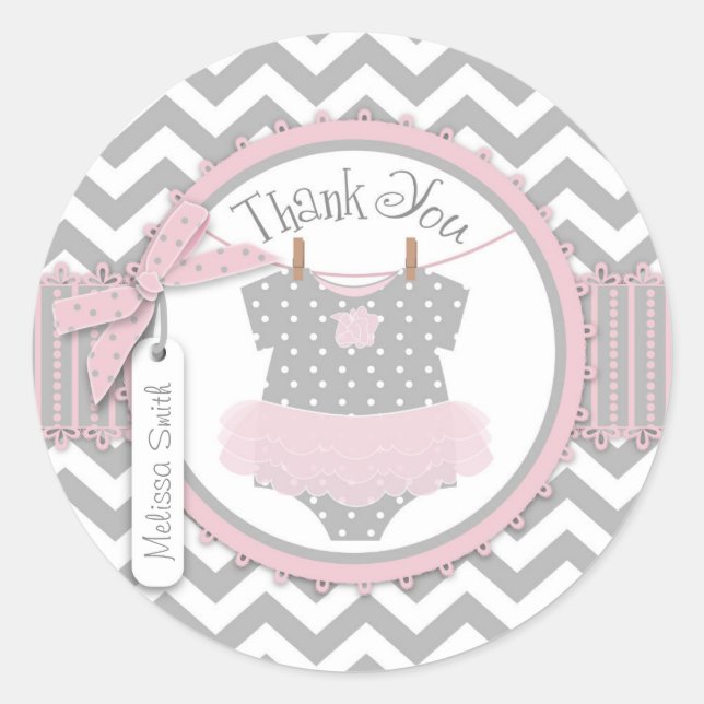 Baby Girl Tutu Zickzack Print Dankeschön Label Runder Aufkleber (Vorderseite)