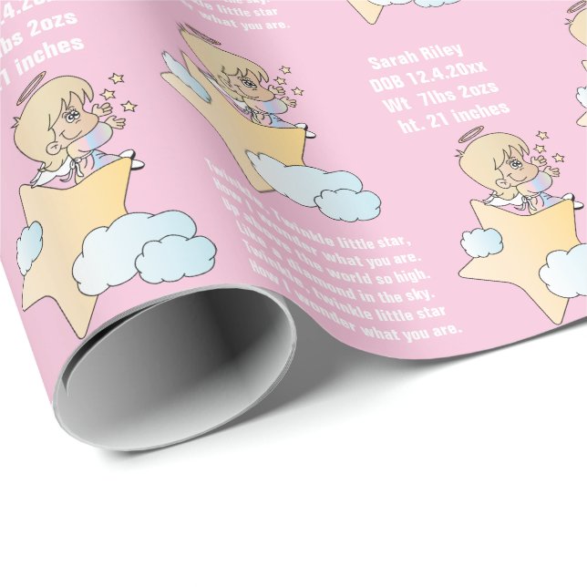 Baby Girl 👶 Twinkle, Twinkle Little 🌟 Star Geschenkpapier (Rolleneckpunkt)