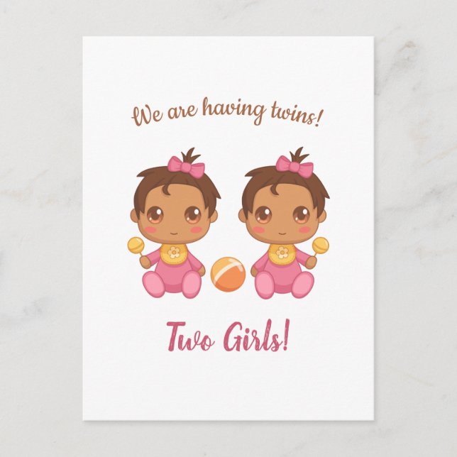 Baby Girl Twins Ankündigung Postkarte (Vorderseite)
