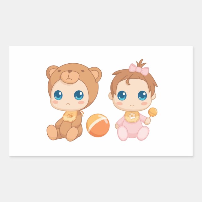 Baby Girl Twins Bear Jumpsuit Rechteckiger Aufkleber (Vorderseite)