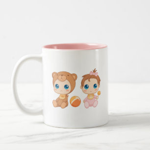 Baby Girl Twins Bear Jumpsuit Zweifarbige Tasse
