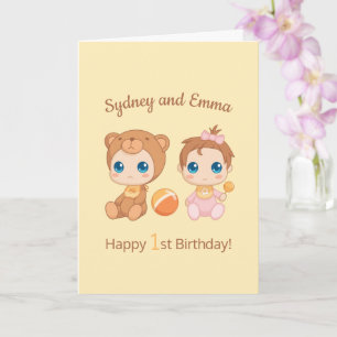Baby Girl Twins Erster Geburtstag Gelbe Blank Karte