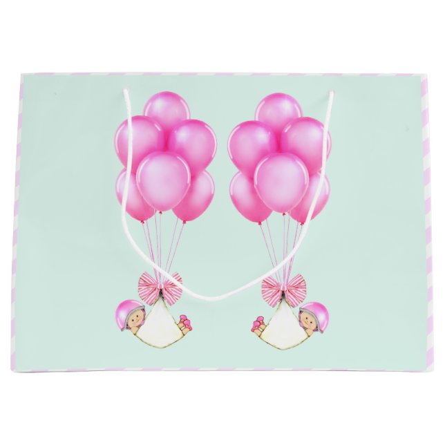 Baby Girl Twins Große Geschenktüte (Vorderseite)
