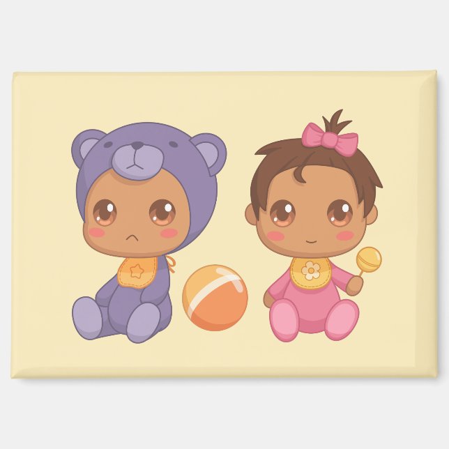 Baby Girl Twins Lila Bear Jumpsuit Magnet (Vorderseite)