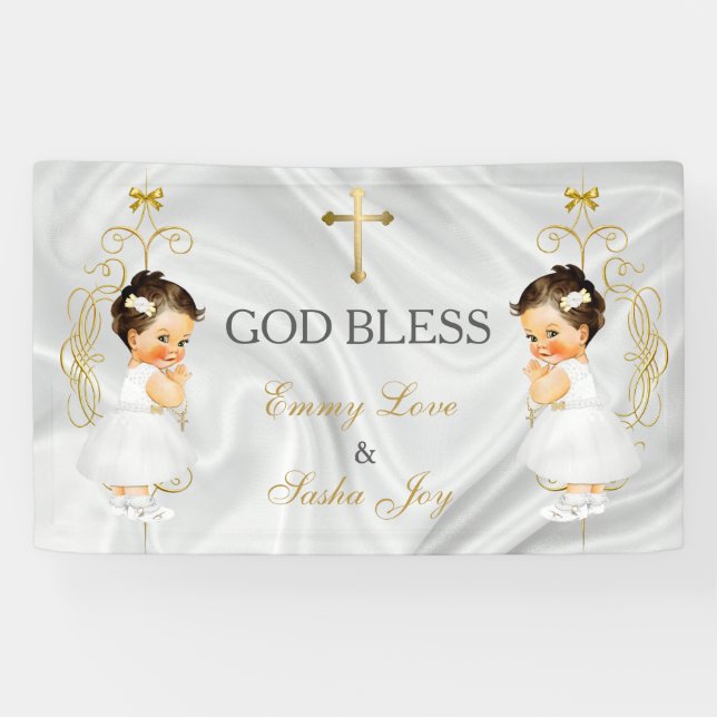 Baby Girl Twins Taufe Christening Gold Banner (Horizontal)