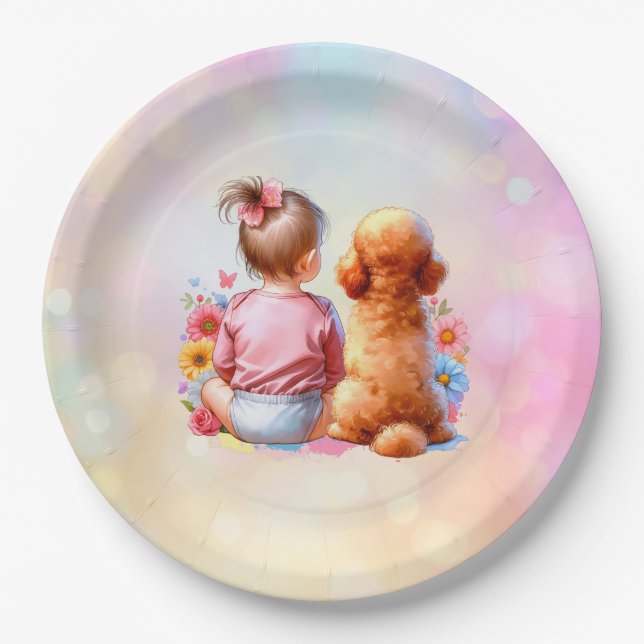 Baby Girl und Apricot Poodle Pappteller (Vorderseite)