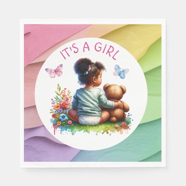 Baby Girl und ihr Teddy Bear | Es ist ein Mädchen Serviette (Vorderseite)