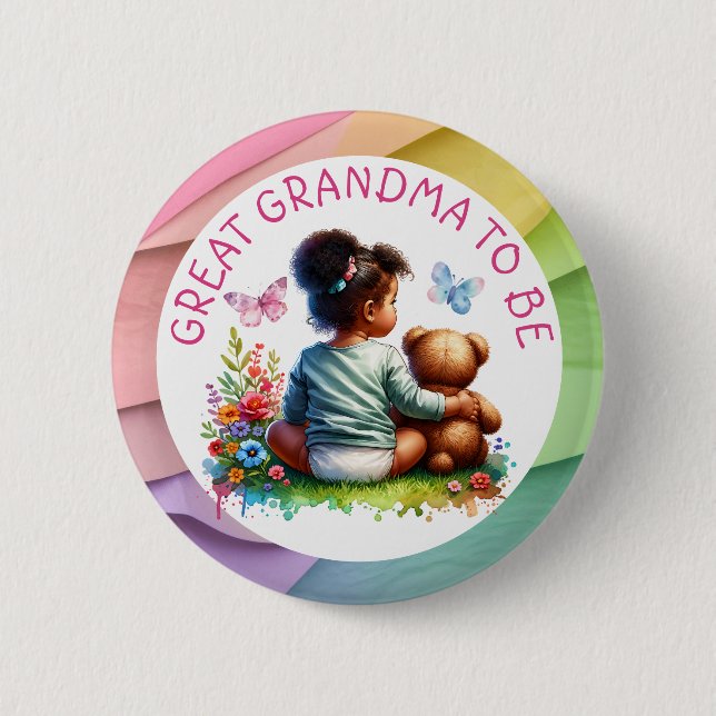 Baby Girl und ihr Teddy Bear | Oma zu sein Button (Vorderseite)