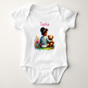 Baby Girl und ihr Teddy Bear   PERSONALISIERT Strampler