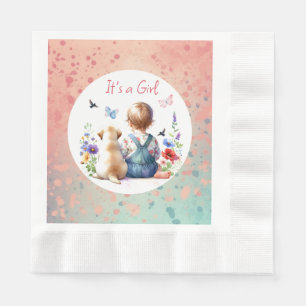 Baby Girl und ihr Welpe   Es ist eine Mädchenwasse Serviette