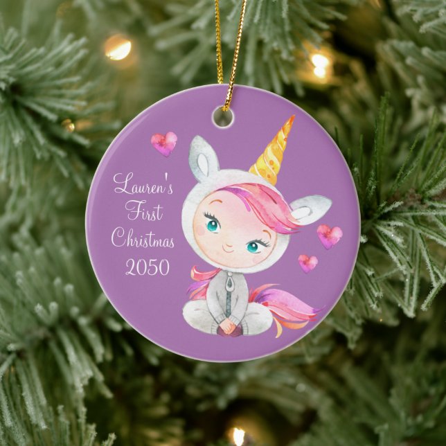 Baby Girl Unicorn Erstes Weihnachtsfest Keramik Ornament (Baum)