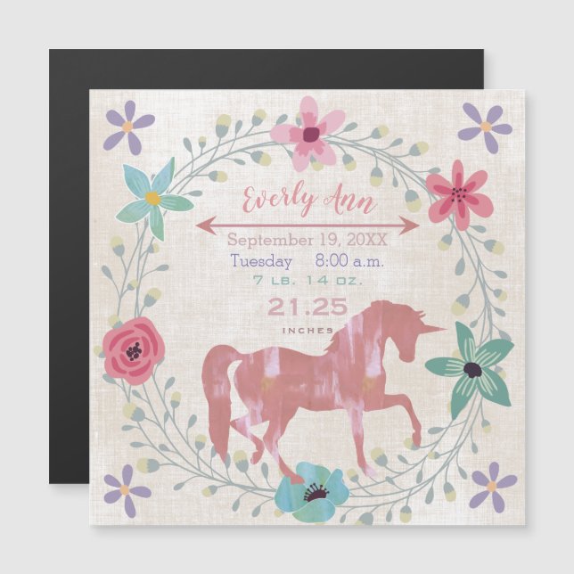 Baby Girl Unicorn Magnetic Ankündigungen (Vorne/Hinten)