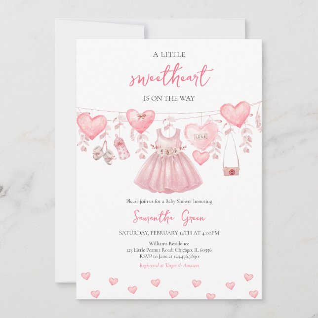 Baby Girl Valentine Baby Shower Einladung (Vorderseite)