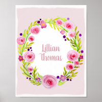 Baby Girl Watercolor Blume Wreath & Name Kinderzim