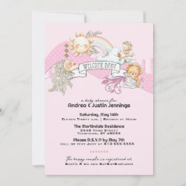 Baby Girl Watercolor Pink Babydusche Einladung