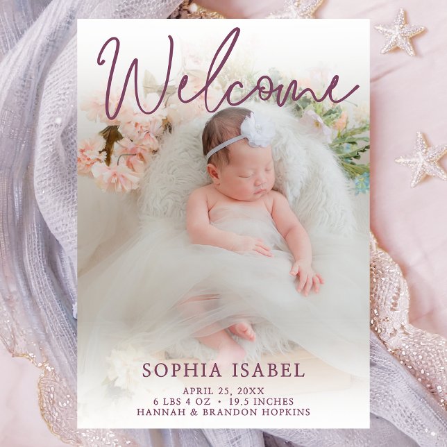 Baby Girl Welcome Photo Faire-part de naissance (Créateur téléchargé)