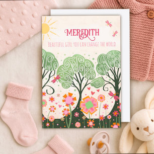 Baby Girl Whimsical Tree Individuelle Name Pink Karte