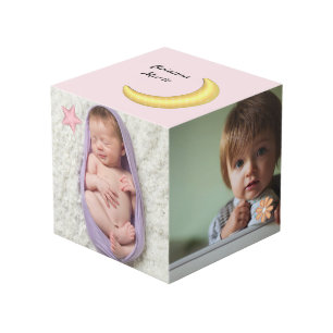 Baby Girl with Moon Stars Blume Foto Cube Würfel