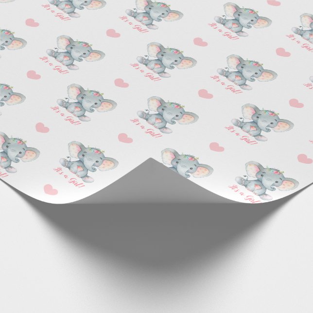 Baby Girl Wrapping Paper Pink Elephant Es ist ein  Geschenkpapier (Ecke)