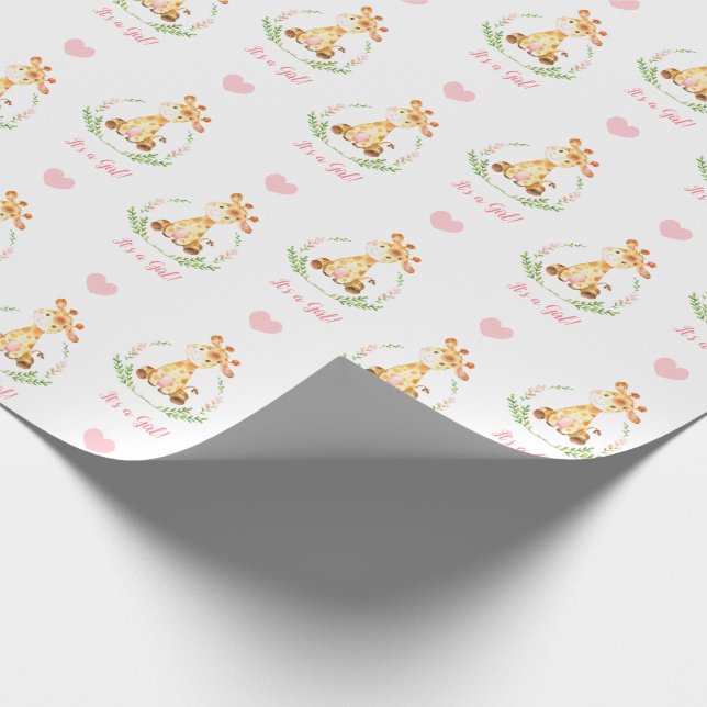 Baby Girl Wrapping Paper Pink Giraffe Es ist ein M Geschenkpapier (Ecke)