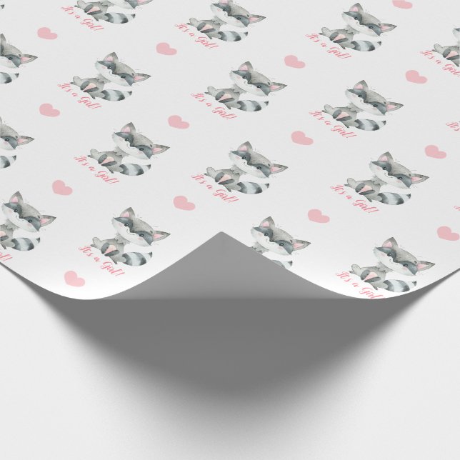Baby Girl Wrapping Paper Pink Raccoon Es ist ein M Geschenkpapier (Ecke)