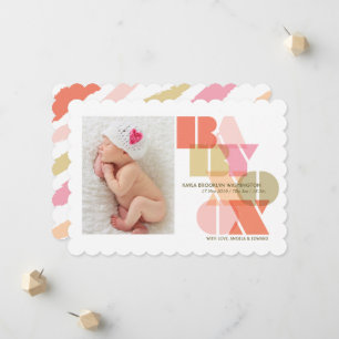Baby Girl XOXO Rosa Typografie Modernes Foto Gebur Ankündigung