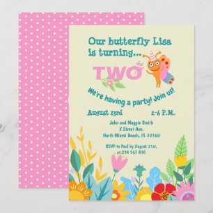 Baby Girl zweites Geburtstagsschmetterling-Party Einladung