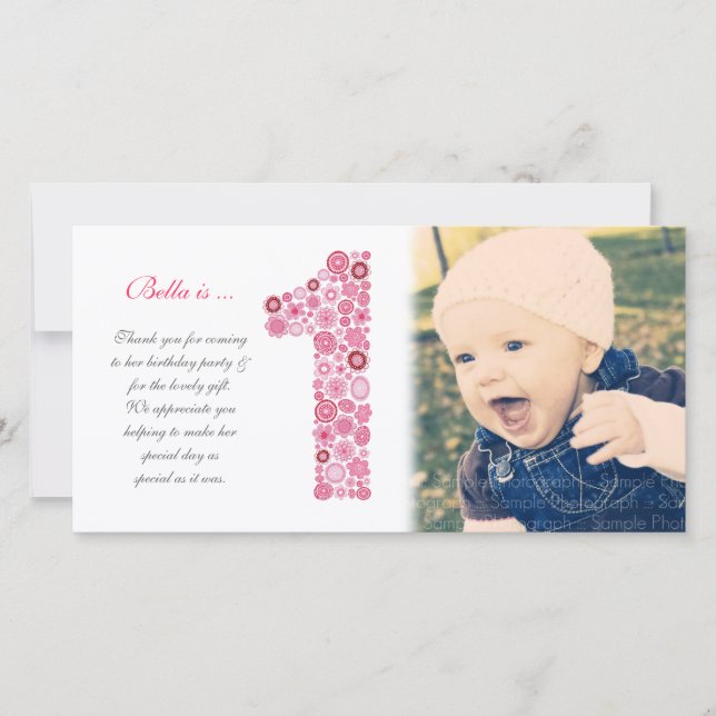 Baby Girls 1. Geburtstag Danke Foto Card (Vorderseite)