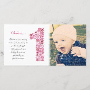 Baby Girls 1er anniversaire Merci Carte photo