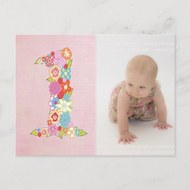 Baby Girl's 1st Birthday Merci Photo Carte postale (Devant)