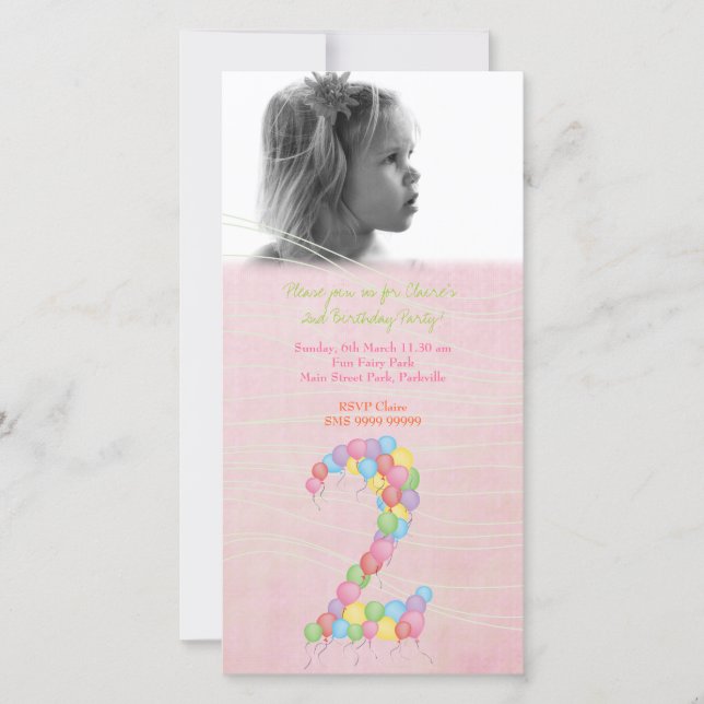 Baby Girls 2e anniversaire Carte photo Invitation (Devant)