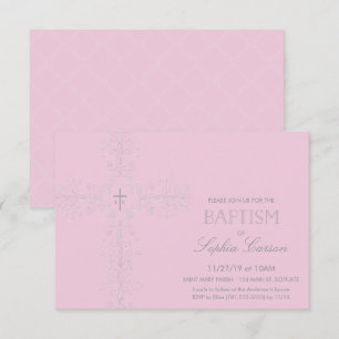 Baby Girl's Baptism Invitation & Elegantes Cross Einladung