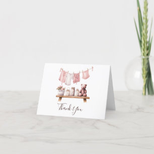 Baby Girl's Clothes, Clothesline Baby Dusche Dankeskarte