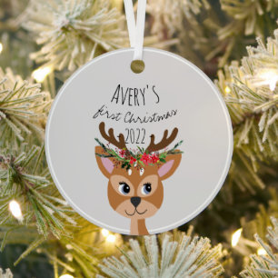Baby Girls Erste Weihnachtsfeier Rentier & Name Ornament Aus Metall