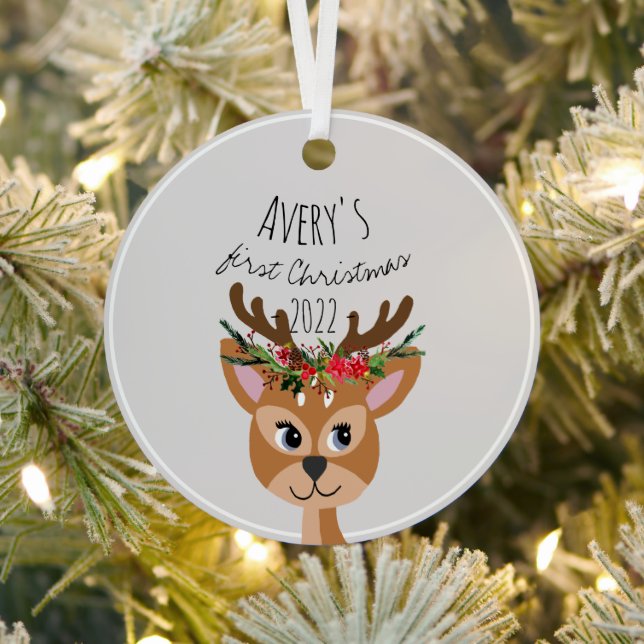 Baby Girls Erste Weihnachtsfeier Rentier & Name Ornament Aus Metall (InSitu)