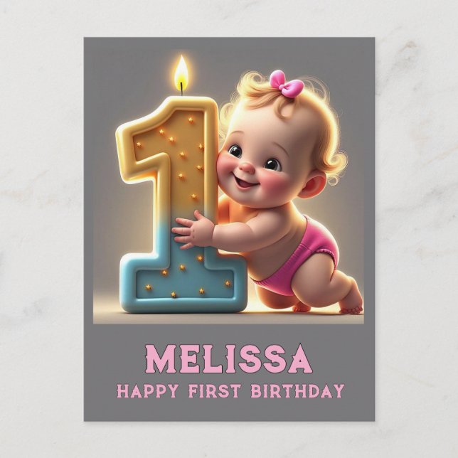 " BABY GIRL'S ERSTER GEBURTSTAG " POSTKARTE (Vorderseite)