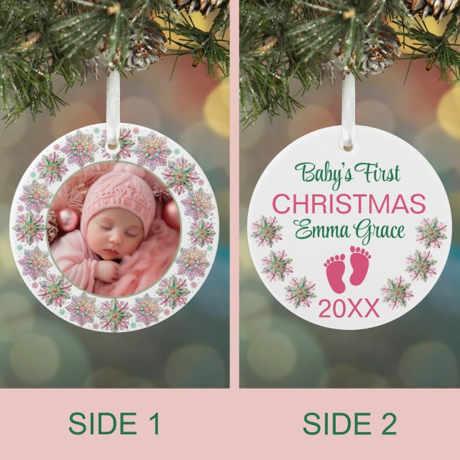 Baby Girls Erstes Weihnachtsfest Foto Rosa Schneef Keramik Ornament (Von Creator hochgeladen)