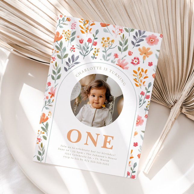 Baby Girl's First Birthday Wildblume Einladung (Von Creator hochgeladen)