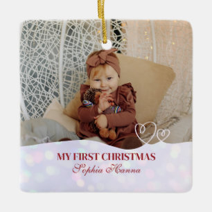 Baby Girl's First Christmas Birth Stats & Foto Keramikornament