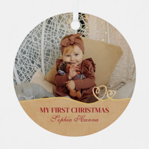 Baby Girl's First Christmas Birth Stats & Foto Ornament Aus Metall