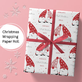 Baby Girls First Christmas Gnomes Red Pink Geschenkpapier