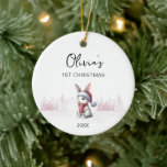 Baby Girl's First Christmas Ornament 2023 modern<br><div class="desc">Cute bunny wearing a christmas hat. Easy to edit text. For further customization,  please click on "Customize further". More options in our shop,  or contact us.</div>